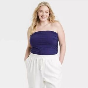 a new day • Slim Fit Ruched Tube Top Navy